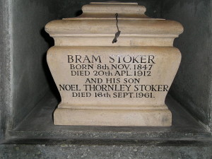 Dracula is Bram Stoker's most famous work. Notice he was cremated, not buried!